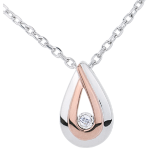 Collana Gocce di rugiada - Oro bianco e Oro rosa - 18 carati - Diamante 