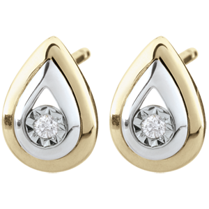 Orecchini pendenti - Lacrime di Antilope - Oro giallo e Oro bianco - 9 carati - 2 Diamanti 