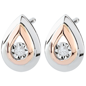 Orecchini pendenti - Lacrime di Antilope - Oro rosa e Oro bianco - 9 carati - 2 Diamanti 