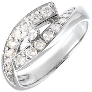 Anello Solitario Nido Prezioso - Diva - modello grande - Oro bianco - 18 carati - Diamanti - 0.63 carati