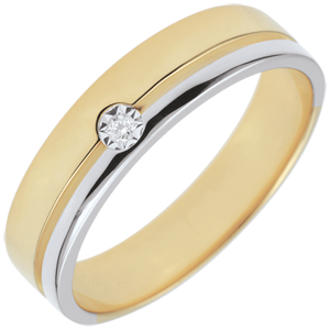 Obrączka Olimpia z diamentem - Średni model - dwukolorowa - złoto białe i złoto żółte 9-karatowe