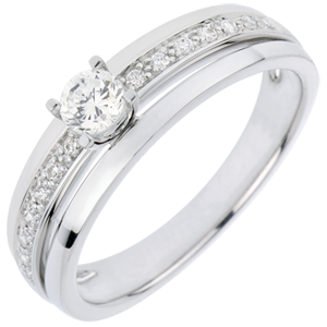 Pierścionek zaręczynowy Przeznaczenie z jednym diamentem - Moja Królowa - Mały model - złoto białe 18-karatowe - diament 0,20 ka
