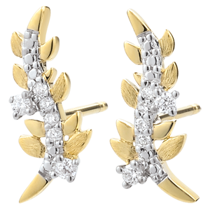 Ohrringe Verzauberter Garten - Königliches Blattwerk - Gelbgold und Diamanten - 18 Karat