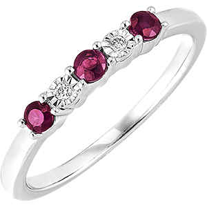 Bird of Paradise wedding ring - rubies and diamonds - 9 carat white gold