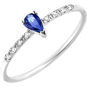 Bird of Paradise ring - Pear - 9 carat white gold, sapphire and diamonds