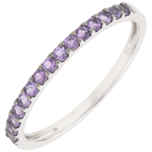 Ring Bird of Paradise - one line - white gold and amethyst