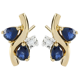 Boucles d'oreilles Algoma - saphirs et diamants - or jaune 9 carats