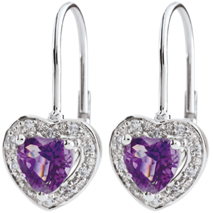 Boucles d'oreilles Coeur Enchantement - améthyste - or blanc 9 carats