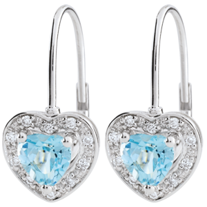 Boucles d'oreilles Coeur Enchantement - topaze bleue - or blanc 9 carats