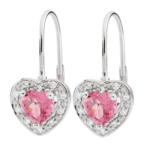 Boucles d'oreilles Coeur Enchantement - topaze rose - or blanc 9 carats
