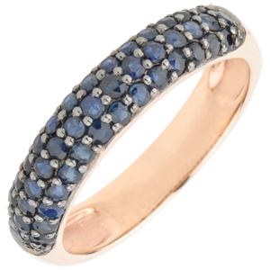 Ring Bird of Paradise - three lines - rose gold and blue sapphire
