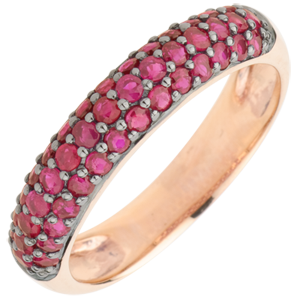 Ring Bird of Paradise - three lines - rose gold and ruby