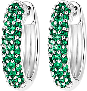 Bird of Paradise Earrings - Emerald hoop earrings - 9 carat white gold