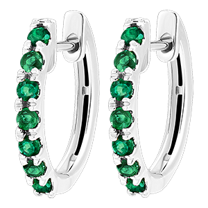 Hoop Earrings Bird of Paradise - semi-paved - 9 carat white gold and emeralds