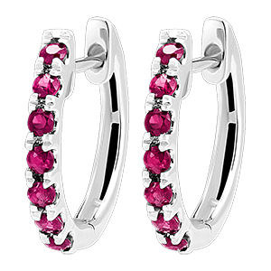 Hoop Earrings Bird of Paradise - semi-paved - 9 carat white gold and rubies