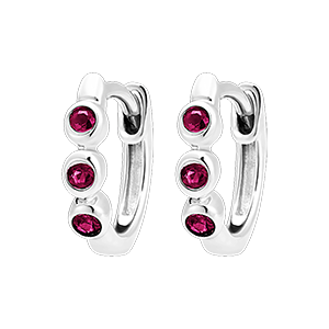Hoop Earrings Bird of Paradise - Trio Ruby - 9 carat white gold and rubies