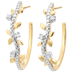 Orecchini creoli Giardino Incantato - Fogliame Reale - Oro giallo e Diamanti - 18 carati