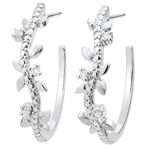 Orecchini creoli Giardino Incantato - Fogliame Reale - Oro bianco e Diamanti - 18 carati