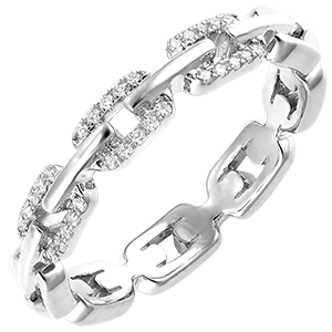 Ring Oriëntale Uitstraling - Cubaanse Schakel Diamanten variant - 18 karaat witgoud en diamanten