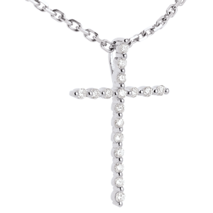 Pendentif croix en or blanc 18 carats - 17 diamants