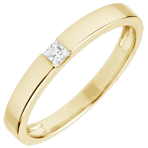Anello Solitario Disegno Tecnico - Oro giallo - 18 carati - Diamante taglio Principessa