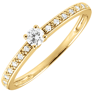Anello Solitario Boreale - Oro giallo - 18 carati - 15 Diamanti - 0.16 carati - Diamante centrale 0.09 carati