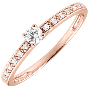 Anello Solitario Boreale - Oro rosa - 18 carati - 15 Diamanti - 0.16 carati - Diamante centrale 0.09 carati