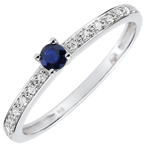 Boreal Solitaire Engagement Ring - 0.12 carat sapphire and diamonds - white gold 18 carats