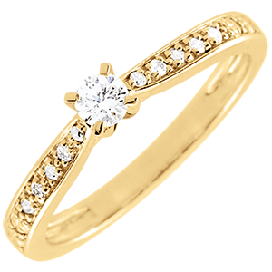 Anello solitario Garlane - 4 griffe - Oro giallo - 18 carati - 11 Diamanti - 0.15 carati - Diamante centrale - 0.10 carati