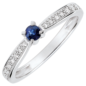 Garlane Solitaire Ring set with 4 claws - 0.14 carat sapphire and diamonds - white gold 9 carats