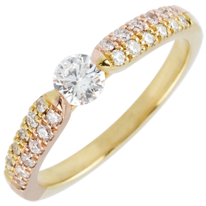 Anello solitario Trionfale - Oro giallo e Oro rosa - 18 carati - Diamanti - 0.45 carati - Diamante centrale -0.25 carati