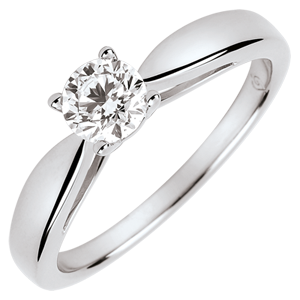 Solitaire roseau - diamant 0.4 carat - or blanc 18 carats