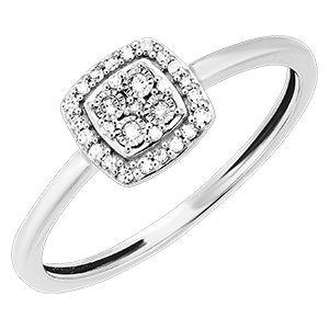 Origine Ring - Vierkante Schittering - 9 karaat witgoud en diamanten
