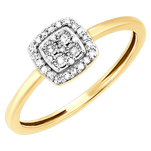 Oorsprong Ring - Vierkante Schittering - 9 karaat wit- en geelgoud en diamanten