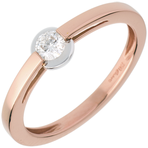 Anello Solitario giunco - Oro rosa - 18 carati - Diamante - 0.16 carati 