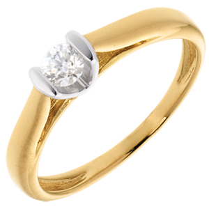 Solitaire Caldera - diamant 0.19 carat - or blanc et or jaune 18 carats