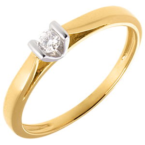 Solitaire Caldera - diamant 0.08 carat - or blanc et or jaune 18 carats