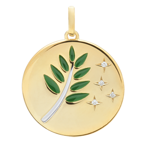 Medaille Olijftak - Groene Lak - 4 Diamanten - 18 karaat witgoud