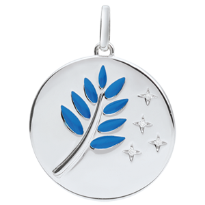 Blue Lacquer Olive Branch Medal with 4 diamonds - 18 carats