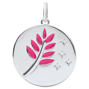 Pink Lacquer Olive Branch Medal with 4 diamonds - 9ct