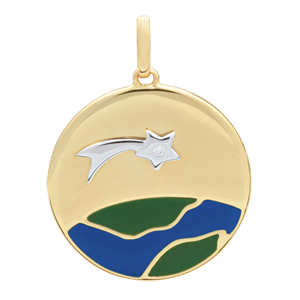 Medaille Geboren Ster - groene en Blauwe Lak - 1 Diamant - 18 karaat witgoud en geelgoud