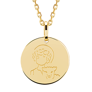 Child and lamb medal - 18 carat yellow gold