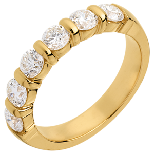 Wedding ring yellow gold semi paved-bar prong setting - 1.2 carat - 6 diamonds