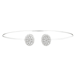 Bracelet Jonc Ouvert - Toi et Moi Ellipse - or blanc 18 carats et diamants