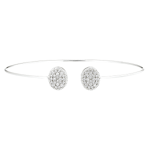 Bracelet Jonc Ouvert - Toi et Moi Ellipse - or blanc 9 carats et diamants