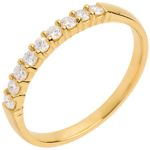 Fede nuziale - Oro giallo semi pavé - 18 carati - 9 Diamanti - incastonatura a griffe - 0.25 carati 