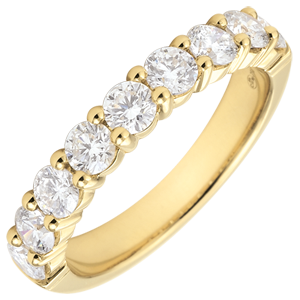 Fede nuziale - Oro giallo semi pavé - 18 carati - 9 Diamanti - incastonatura a griffe - 1 carato