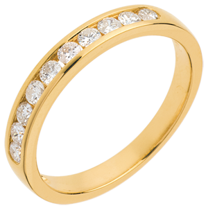 Fede nuziale - Oro giallo semi pavé - 18 carati - 10 Diamanti - incastonatura a binario