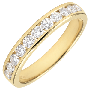 Weddingring yellow gold semi paved - rail setting - 0.5 carat - 11 diamonds