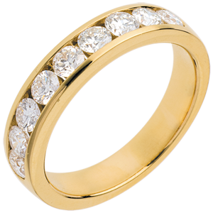 Fede nuziale - Oro giallo semi pavé - 18 carati -9 Diamanti - incastonatura a binario - 1 carato